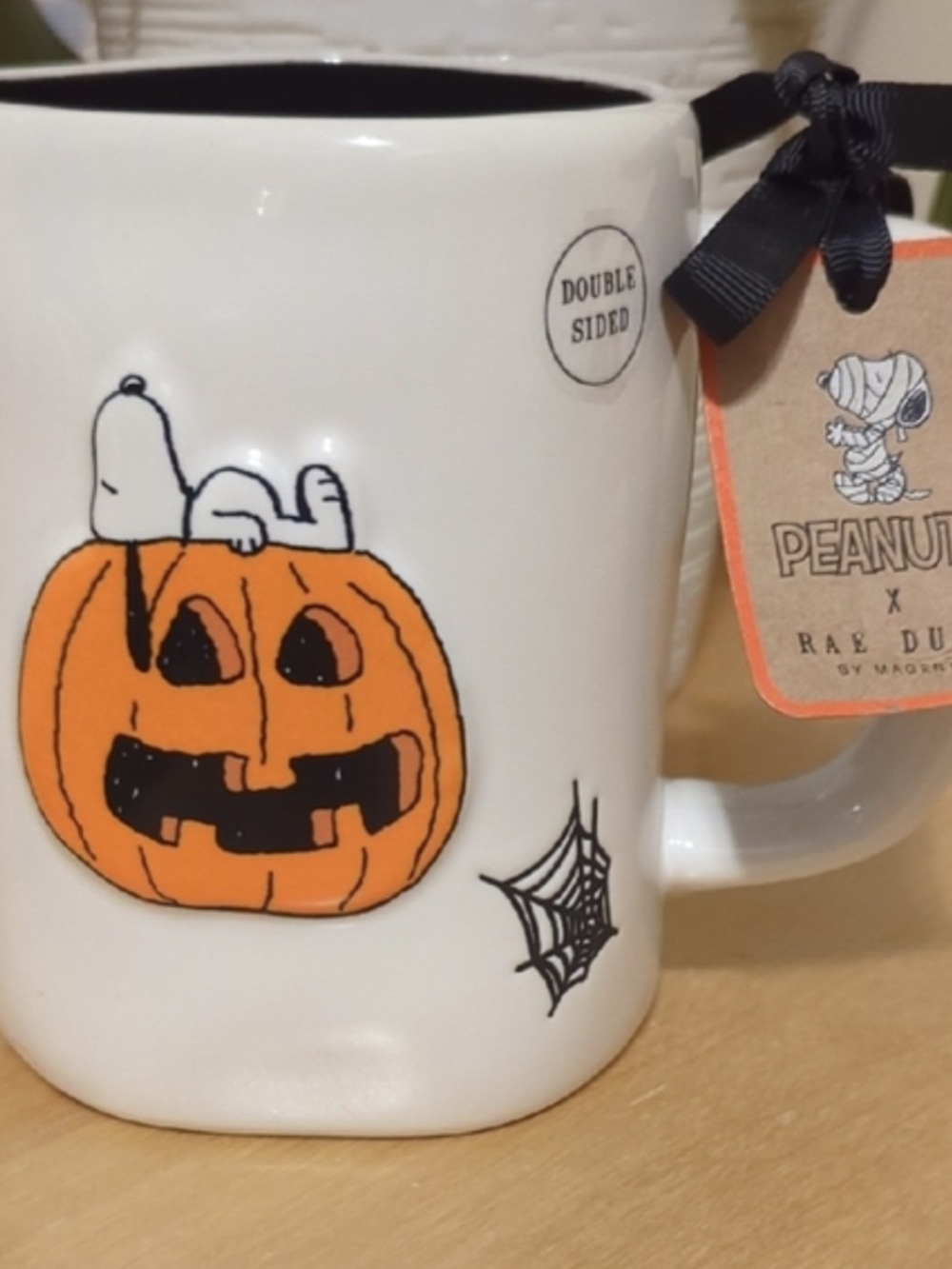Rae Dunn White Ceramic Snoopy Pumpkin Mug with Orange & Black
